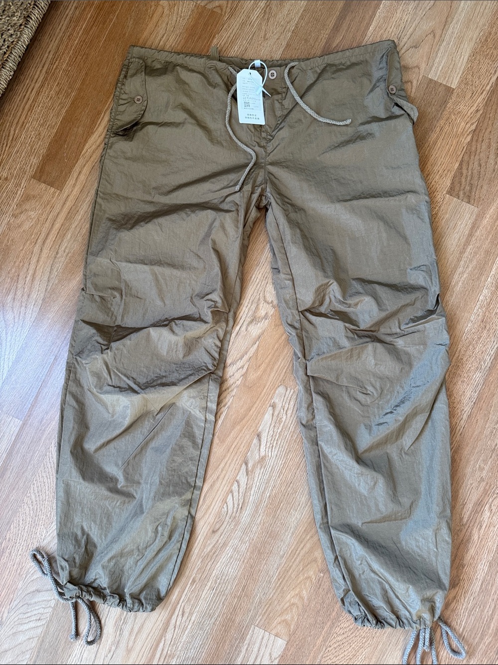 Women’s Casual Drawstring Cargo Pants - Olive/silver, size Large